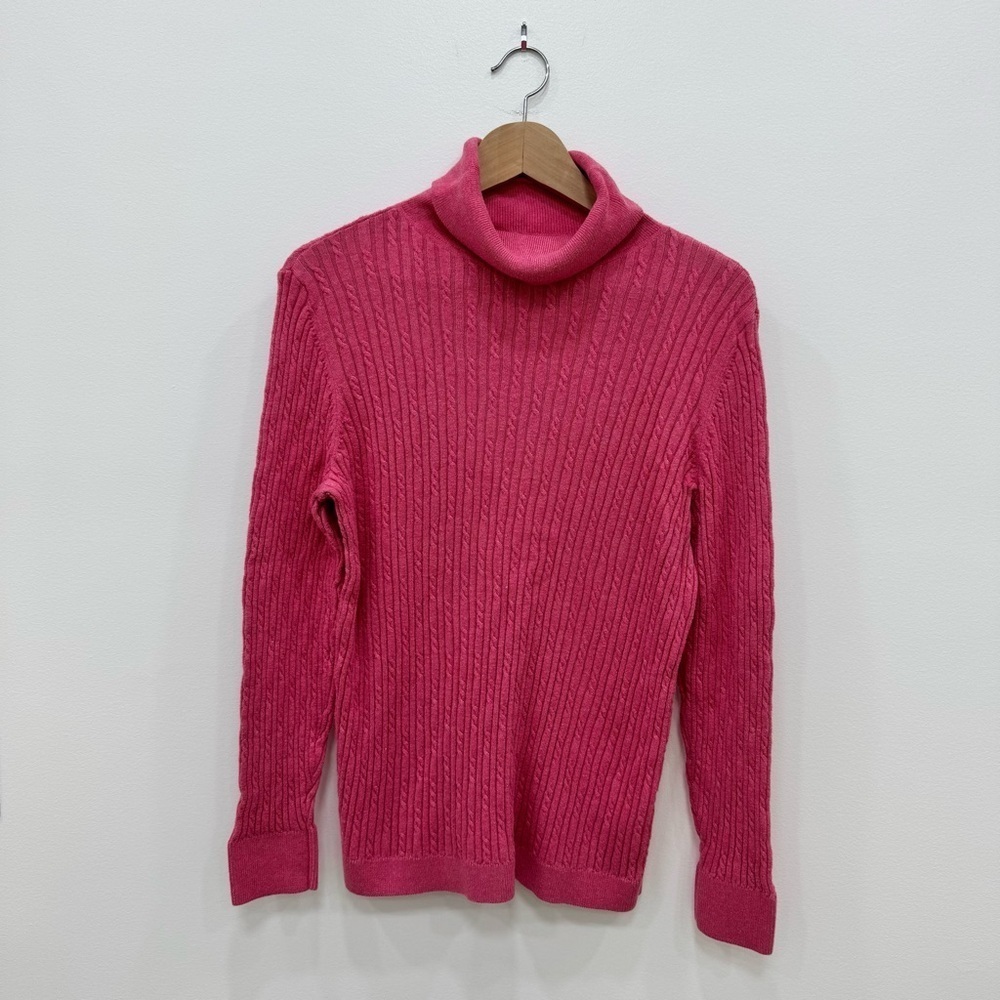 Talbots pink cable stitch turtleneck sweater Sz 1X runs smaller